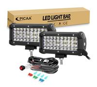 PICAA 2pcs 7 Inch 120W Led Light Bar with Wiring Harness Cable Kit, 6000K White Spotlight Car Work Lights for Offroad 4x4 Truck SUV ATV DC 9V-30V Waterproof