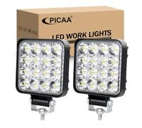 PICAA 2pcs LED Work Lights 12V 24V, Square Mini 3.3 Inch 48W Car Spotlight | 6000K White, Work Light for Truck Tractor 4x4, Waterproof LED Bar Offroad, Fog Lamp
