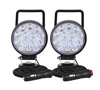 PICAA 2pcs Portable Magnetic Base LED Work Light 12V, Round 4 Inch 42W Spot Beam Work Lights with Cigarette Lighter for Offroad, Truck, Tractor, Boat, Maintenance, Camping