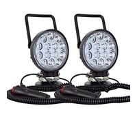 PICAA 2pcs Portable Magnetic Base Round Led Work Light, 4 inch 42W Flood Beam, 6000K White 12V 24V Driving Fog Lamp Light Bars for Car Offroad 4x4 Truck SUV ATV UTE