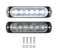 PICAA 2pcs White 6-LED Strobe Warning Lights, Safety Emergency Flashing Light Construction Hazard Beacon LED Light Bar for Offroad 4x4 Car Truck Van Vehicle Boat