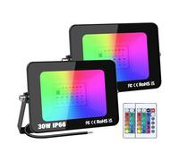 PICAA 2X 30W RGB LED Floodlight, Dimmable Colour Changing Flood Lights, Wall Garden Party Stage Light IP66 Outdoor Work Lamp