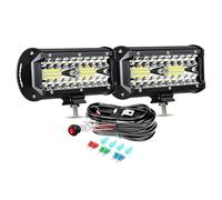 PICAA 2x 7 Inch 120W LED Light Bar 4x4 With Wiring Harness Kit 12V, Triple Rows Spot Flood Combo Work Lights Fog Lamp Waterproof for Off-Road Truck Car ATV SUV UTV Tractor Motorcycle