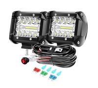 PICAA 2x LED Work Lights, 60W 4 inch Light Bar With Wiring Harness Kit 12V