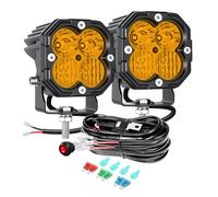 PICAA 2x Mini 3 Inch 30W LED Work Lights, Yellow Fog Lamp with 12V Wiring Harness Kit, Flood Spot Combo Car Driving Light Bar for Offroad, SUV, Truck, 4x4, Tractor, ATV, Boat