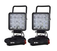 PICAA 2x Portable Spot LED Work Light Square 4 Inch 48W with Magnetic Base | 6000K White, with Cigarette Lighter, 12V Car Spot Lights, for Offroad Truck 4x4 Tractor Boat
