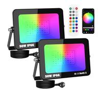 PICAA 2X Smart 50W RGB LED Floodlight, Dimmable Colour Changing Flood Light