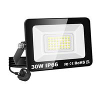 PICAA 30W LED Flood Light, IP66 Waterproof Super Bright 3000LM Security Light, 6500K Cold White Outdoor Wall Light for Garden Yard Garage Patio Warehouse with UK Plug (1PCS)