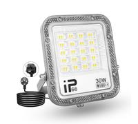 PICAA 30W LED Flood Light Outdoor 3000LM, Cool White 6500K Security Waterproof IP65 Wall Mount for Front Door, Warehouse, Parking Lot, Yard, Streets with Plug (1 Pack)
