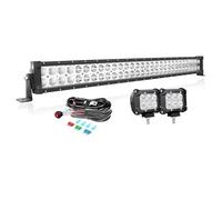 PICAA 32 Inch 180W LED Light Bar 4x4+2x 4" 18W Work Lights+Wiring Harness Kit, Dual Rows Spot Flood Combo Driving Lamp for Car Offroad Truck SUV ATV Tractor 12V 24V
