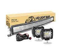 PICAA 32inch 405W LED Light Bar 7D Tri-Row Curved, with 4Inch 60W LED Pods