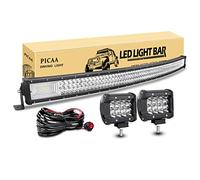 PICAA 50inch 648W LED Light Bar 7D Tri-Row Curved, with 4Inch 36W LED Pods