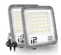 PICAA 50W LED Flood Light Outdoor,5000LM LED Work Light Cool White 6500K LED Security Light Waterproof IP65 Wall Light for Front Door, Warehouse, Parking Lot, Yard, Streets with Plug(2 Pack)