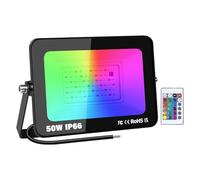 PICAA 50W RGB LED Floodlight, Dimmable 16 Colours Changing LED Flood Lights, IP66 Outdoor Work Light Wall Light for Christmas Decorations Garden Party Stage