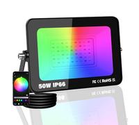 PICAA 50W Smart RGB LED Floodlight, 5000LM Outdoor +16 Million Colors, Wireless APP Control, Music Sync, Timer, Scene Modes, IP66 Waterproof, Disco Party Garden Lighting with UK Plug(1 Pack)