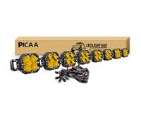 PICAA 52 inch 24000LM LED Light Bar with Wiring Kits,Spot Flood Combo Beam Off Road 4X4 Waterproof Driving Fog Lights for 12V 24V Vehicle 4WD Car UTV SUV Truck Tractor Trailer Yellow 3500K