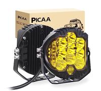 PICAA 7 Inch 75W Amber Yellow LED Work Light Bar Side Shooter Off Road Driving Light Spot Flood Combo Driving Lamp IP67 Waterproof Fog Lights for Jeep Truck ATV SUV Car Boat (2PCS)