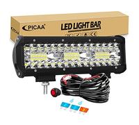 PICAA Car LED Light Bar 9 Inch 180W with 12V Wiring Harness Cable Kit | Triple Rows, Flood Spot Combo Beam, 6000K White, Waterproof, LED Bar Offroad 4x4, 24V Truck Work Lights