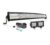 PICAA Curved 32 Inch 405W LED Light Bar with 2pcs 4" 36W Work Lights and 12V Wiring Harness Kit, Triple Rows Car Light Bars for 4x4 Offroad SUV Truck ATV Tractor