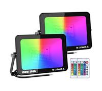 PICAA LED Floodlight Outdoor Security Light,100W RGB Colour Changing Flood Lights with Remote Control IP66 Waterproof Dimmable Flood Lights Wall Light for Garden Party Stage(2 Pack)