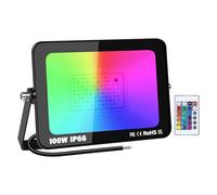 PICAA LED Floodlight Outdoor Security Light,1X 100W RGB with Remote Control