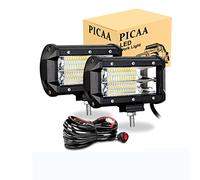 PICAA LED Light Bar 2PCS 5Inch 72W 7D Tri-Row Led Work Light Bar Spot Flood Amber White Strobe 5 Modes Off-Road Truck Car ATV SUV Cabin Boat with Wiring Harness Kit for Boat Tractor Jeep Pickup