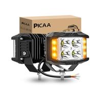 PICAA LED Work Light, 2PCS 4 Inch 35W 3500 Lumens Strobe LED Cube Work Lamp with Side Shooter, Offroad Driving Lamp Spot Flood Fog Light for 12V 24V 4WD Truck 4x4,Amber&White