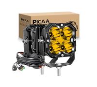 PICAA LED Work Light with Wiring Kits, 2PCS 4 inch 3000LM Spot Beam Driving Fog Lights,12V 24V Waterproof Off-Road 4x4 for Car Vehicle Pickup SUV ATV UTV Truck Tractor Trailer Boat Yellow 3500K