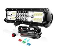 PICAA Offroad Car LED Light Bar 12 Inch 180W with 12V Wiring Harness Kit | Triple Rows, 6000K White, Waterproof, 4x4 Light Bar, 24V Truck Work Lights