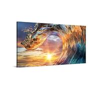 PICANOVA - Canvas Print 100x50 cm - Canvas Art Print Wall Art - Wall Decor Picture Stretched on Wooden Frame - Wave Sunset Beaches Collection