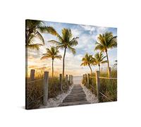 PICANOVA - Canvas Print 100x75 cm - Canvas Art Print Wall Art - Wall Decor Picture Stretched on Wooden Frame - Palm Path to the Sea Beaches Collection