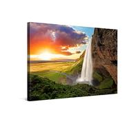 PICANOVA - Canvas Print 120x80 cm - Canvas Art Print Wall Art - Wall Decor Picture Stretched on Wooden Frame - Iceland Seljalandsfoss Waterfalls Collection