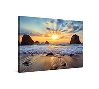 PICANOVA - Canvas Print 60x40 cm - Canvas Art Print Wall Art - Wall Decor Picture Stretched on Wooden Frame - Sunset Over Rocky Beach Beaches Collection