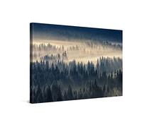 PICANOVA - Canvas Print 60x40 cm - Canvas Art Print Wall Art - Wall Decor Picture Stretched on Wooden Frame - Foggy Forest Forest Collection