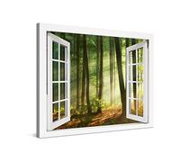 PICANOVA - Canvas Print 80x60 cm - Canvas Art Print Wall Art - Wall Decor Picture Stretched on Wooden Frame - Beautiful Morning Sunrise Window Forest Collection