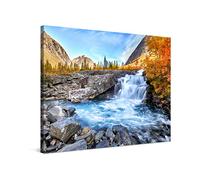 PICANOVA - Canvas Print 80x60 cm - Canvas Art Print Wall Art - Wall Decor Picture Stretched on Wooden Frame - Autumn Valley Waterfall Waterfalls Collection
