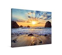 PICANOVA - Canvas Print 80x60 cm - Canvas Art Print Wall Art - Wall Decor Picture Stretched on Wooden Frame - Sunset Over Rocky Beach Beaches Collection