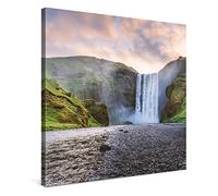PICANOVA - Canvas Print 80x80 cm - Canvas Art Print Wall Art - Wall Decor Picture Stretched on Wooden Frame - Iceland Skogafoss Waterfalls Collection