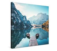 PICANOVA - Dolomites Mountain Pragser Wildsee Braies Lake 80x80cm - Premium Canvas Art Print - Canvas Print Wall Art Decor Picture Stretched on Wooden Frame as Gallery Artwork - Mountains Collection