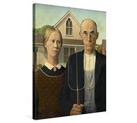 PICANOVA - Grant Wood - American Gothic 30x40cm - Premium Canvas Art Print - Canvas Print Wall Art Decor Picture Stretched on Wooden Frame as Gallery Artwork - Classical Art Collection