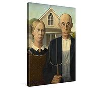 PICANOVA - Grant Wood - American Gothic 40x60cm - Premium Canvas Art Print - Canvas Print Wall Art Decor Picture Stretched on Wooden Frame as Gallery Artwork - Classical Art Collection