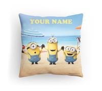 PICANOVA Pillow Minions with Name - Personalized Premium Throw Pillows 30x30cm with Filling - Individual Pillow for Children & Fans of “Despicable Me” - Minions Beach