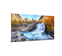PICANOVA - Waterfall Canvas Print 100x50 cm - Premium Wall Art - Wall Decor Picture Stretched on Wooden Frame - Autumn Valley Waterfall Waterfalls Collection