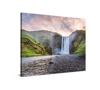 PICANOVA - Waterfall Canvas Print 100x75 cm - Premium Wall Art - Wall Decor Picture Stretched on Wooden Frame - Iceland Skogafoss Waterfalls Collection
