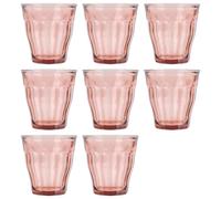 8x Duralex Pink 250ml Picardie Glass Tumblers Water Whiskey Drinking Cup Set