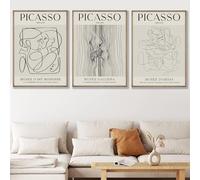 Picasso Abstract Female Line Wall Art Prints for Bedroom Picasso The Kiss, The Love, The Hug Poster Wall Decor Set Black White Minimalist Canvas Paintings Gallery Exhibition Prints 16x24 inch Unframed