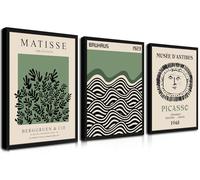 Picasso Matisse Bauhaus Canvas Wall Art Prints Set of 3 Sage Green Modern Minimalist Wall Decor Pictures Abstract Art Paintings Posters Suitable for Gallery Bedroom Living Room Decor with Black Frame
