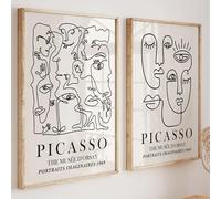 Picasso Prints Set (2) - Musée d'Orsay "Portraits Imaginaires" Beige Line Art, Neutral Wall Art, Boho Decor (Print Only) (A4-21.0 x 29.7cm)