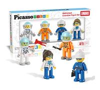 Picasso Toys Magnetic Character Action Figures 4 Piece Astronaut for Building Block Tile Toddler Toy Set Magnet Expansion Pack Age 3 and up Educational STEM Learning Pretend Playset Construction PTA17