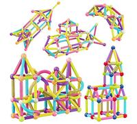 PicassoTiles 100 PCs Magnetic Building Stick Block Construction Set with Storage Bin Colorful STEM Toy Blocks Bar Balls & Rods Montessori Educational for All Ages Puzzle Toy for Boys & Girls PTX100